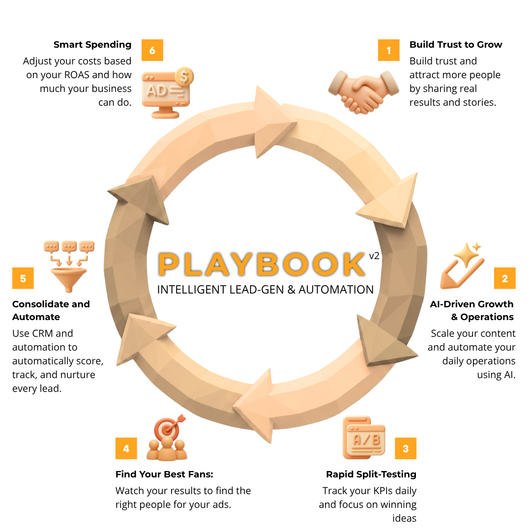 Raynald Jiao's Playbook v2 infographic for lead generation and AI automation.