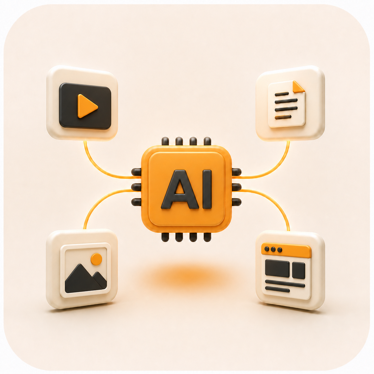 AI automation hub connected to video, documents, images, and websites
