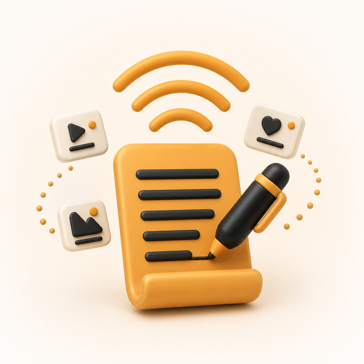 A 3D script card sending content signals to social media platforms