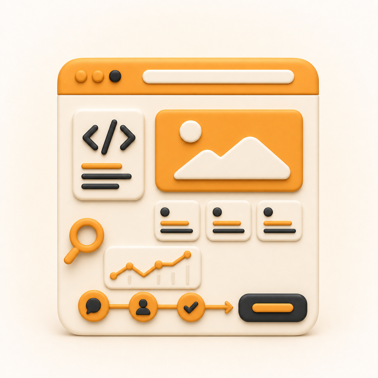 A 3D website system combining code, search visibility, analytics, and conversion